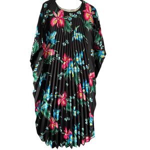 Vintage Royal Creations Hawaii Floral Aloha Print Kaftan Dress One Size Black